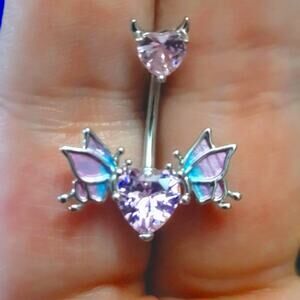 Pink blue ombre gradient butterfly wing belly button navel piercing